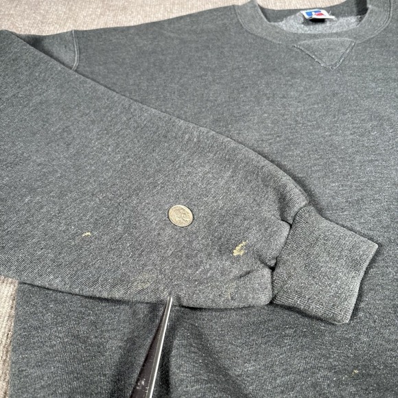 Vintage Russell Sweatshirt Mens XL Crewneck Gray Fleece Blank Distressed 90s - Picture 4 of 11